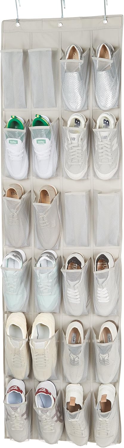 24 24 Amazon Basics Medium Mesh Pocket Over-the-Door Hanging Shoe Organizer, Space Saving Shoe Storage, Light Grey |