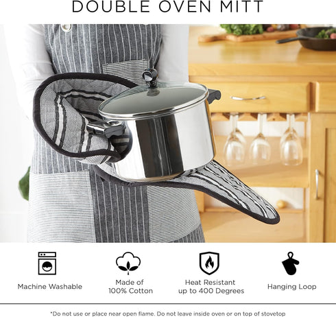 DII Double Strip Chef Kitchen Cooking & Baking Collection, Double Oven Mitt, 35x7.5, Mineral Gray