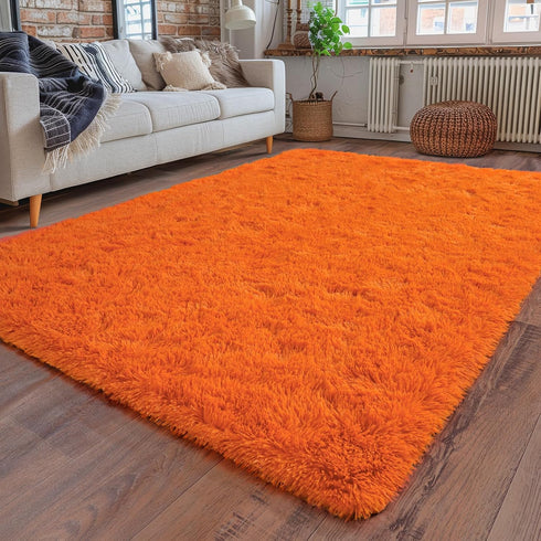 Super Fluffy Rug for Bedroom, 4x6 Feet Modern Shag Orange Area Rugs, Soft Plush Carpet for Kids and Teens