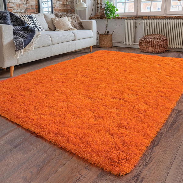 Super Fluffy Rug for Bedroom, 4x6 Feet Modern Shag Orange Area Rugs, Soft Plush Carpet for Kids and Teens