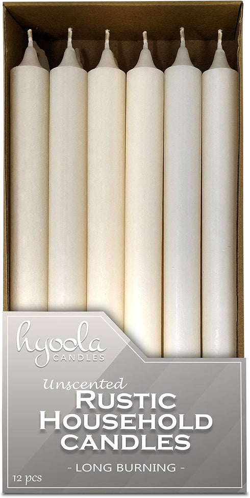 Hyoola 10 Inch Dinner Candles, 12 Pack, Wool White Tall Unscented Rustic Long Burning Candle Sticks