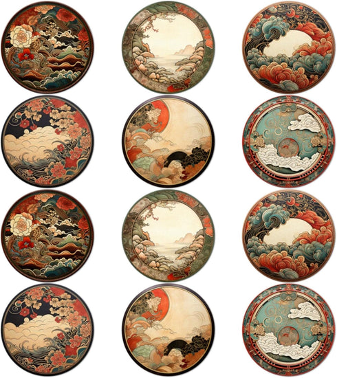 Trillionn 12 Pack Felt Cup Coasters, Absorbent Drink Coasters for Coffee, Japonisme Pattern Design
