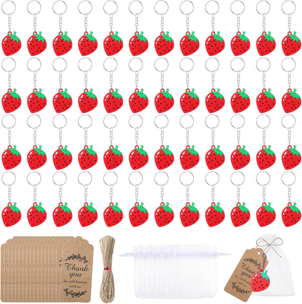 Jadive Strawberry Keychains - Strawberry Baby Shower Party Favors for Guest White Goodie Bag Thank You Tags