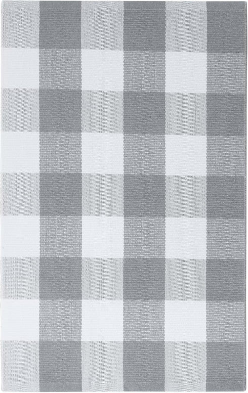 KOZYFLY Buffalo Plaid Rug 27.5x43 Inches, Grey and White Hand Woven Cotton Washable Indoor Rug