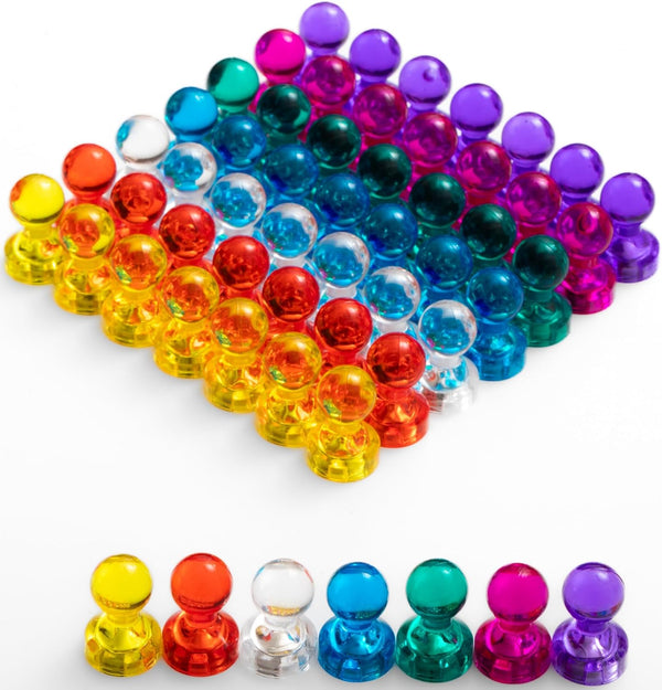 56 Colorful Magnets for Whiteboard - 7 Assorted Color Strong Push Pin Magnets, Perfect for Classroom or Refrigerator