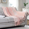 Homiest Fleece Throw Blanket with Fringe, Soft & Cozy Flannel Light Pink Blanket,
