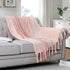 Homiest Fleece Throw Blanket with Fringe, Soft & Cozy Flannel Light Pink Blanket,