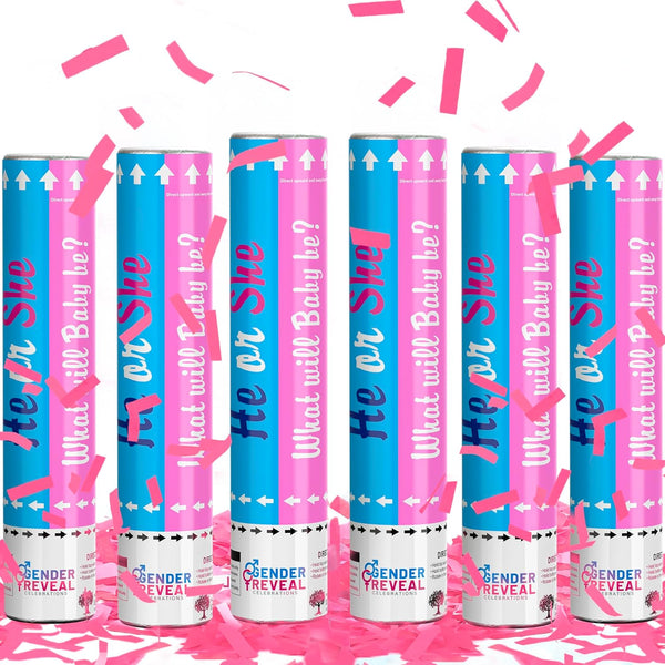 POPUPARTY 6 Pack Gender Reveal Confetti Cannon | No Powder Confetti Poppers