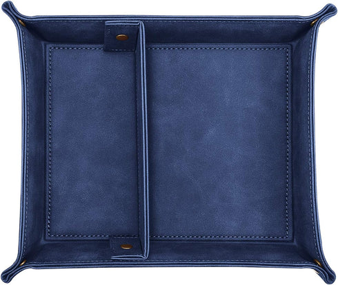 SITHON Dark Blue Valet Tray Organizer, Removable 2 Compartment Catchall Tray for Bedside, Vanity, Nightstand
