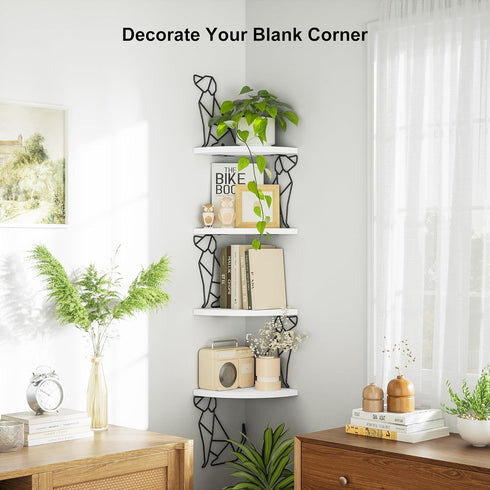 4 Alsonerbay White Corner Shelf Wall Mount, Tier Floating Shelf for Wall Storage, Rustic Wood Shelves for Bedroom