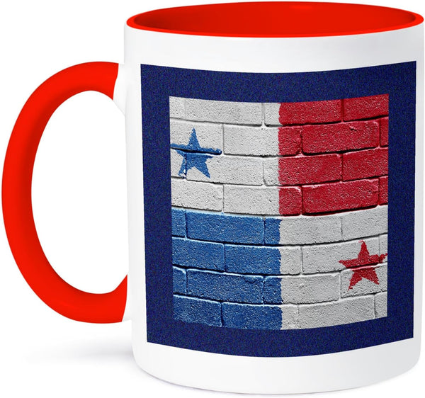 3dRose National Flag of Panama Mug - Painted onto a Brick Wall, 11 oz, Red