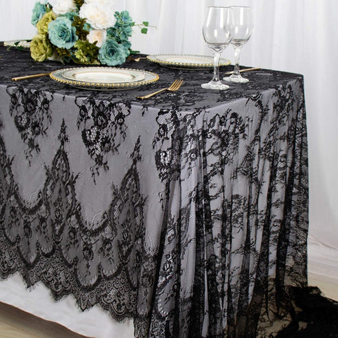 ShinyBeauty Lace Tablecloth Rectangle - 60''x120'' Black Lace Party Tablecloth, Rustic Floral Lace Table Cover