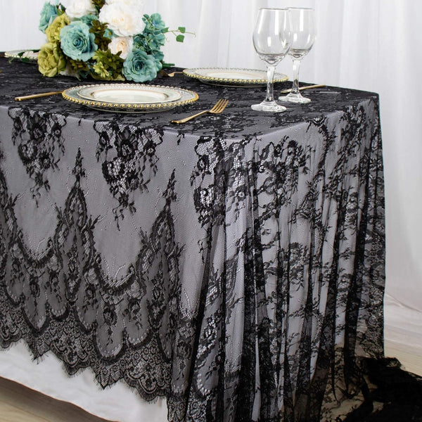 ShinyBeauty Lace Tablecloth Rectangle - 60''x120'' Black Lace Party Tablecloth, Rustic Floral Lace Table Cover