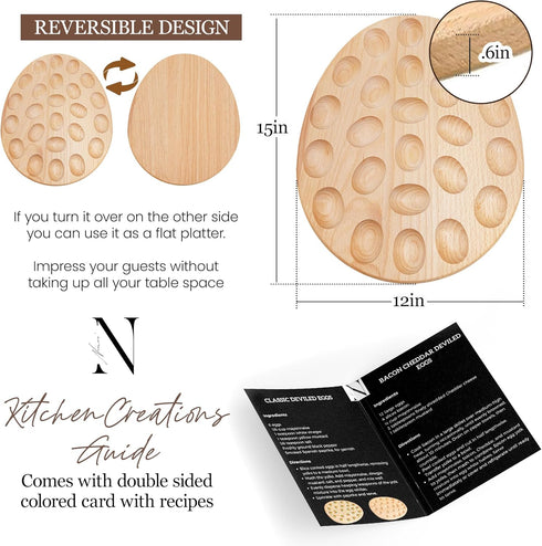 Namre' 24 Deviled Egg Tray Wooden Holder for Eggs Reversible Oval Platter & Charcuterie Board, Easter Deviled Egg