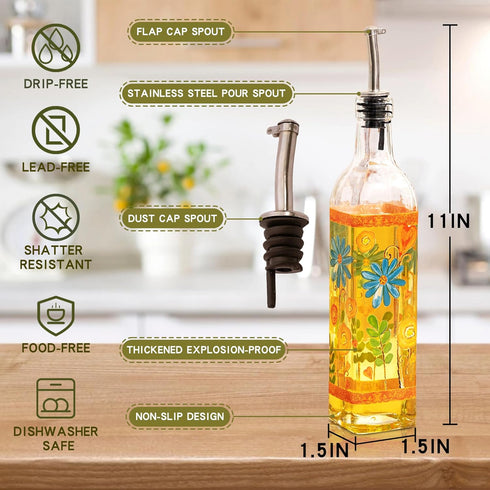 Set Set BBQ,Orange,2 Pack 17 oz. TZSSP Olive Oil and Vinegar Dispenser Glass Dispenser Bottles Cooking Oil Cruets