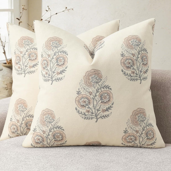 YCOLL Vintage Floral Print Pillow Covers 16x16 Set of 2 Patterned Accent