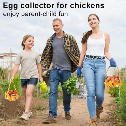 7 Egg Collecting Basket, Canvas Egg Basket for Gathering with Pouches for Chicken, Duck, Goose, Bird, Various Poultry