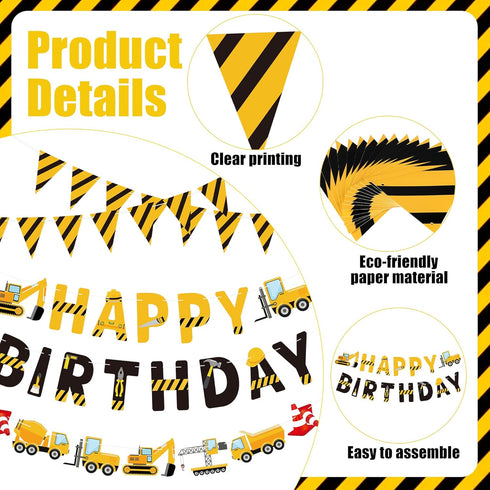 Maniaacer Set 5 Construction Birthday Banners Vehicle Truck Paper Garlands Construction Pennant Flags Bunting Banners