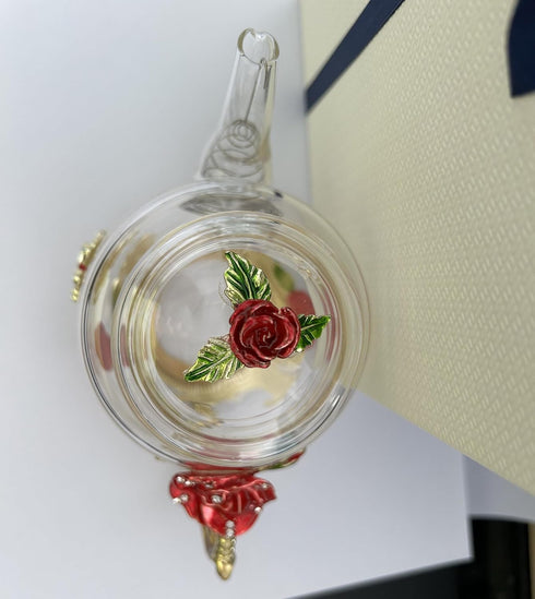 Creative Crystal Glass Teapot for Kung Fu Tea, Good Gift for Sister, Mom, Grandma, Red Rose