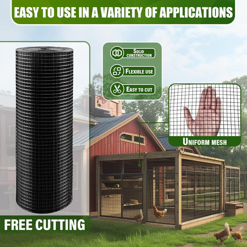 KAKO 1/2 inch 16inx50ft 19 Black Hardware Cloth Gauge Galvanized After Welding Chicken Wire Fencing Roll Welded Metal