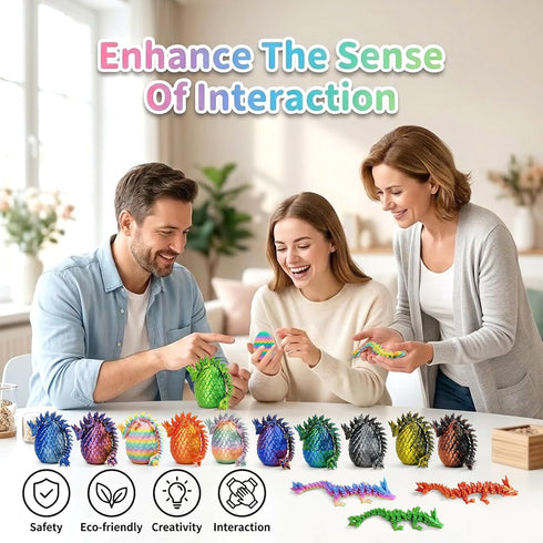 12PCS 3D Set 12 5.12 Inch 2.36 Inch Printed Crystal Dragon & Egg - Unique Colors - Glitter Dragons with Surprise Eggs