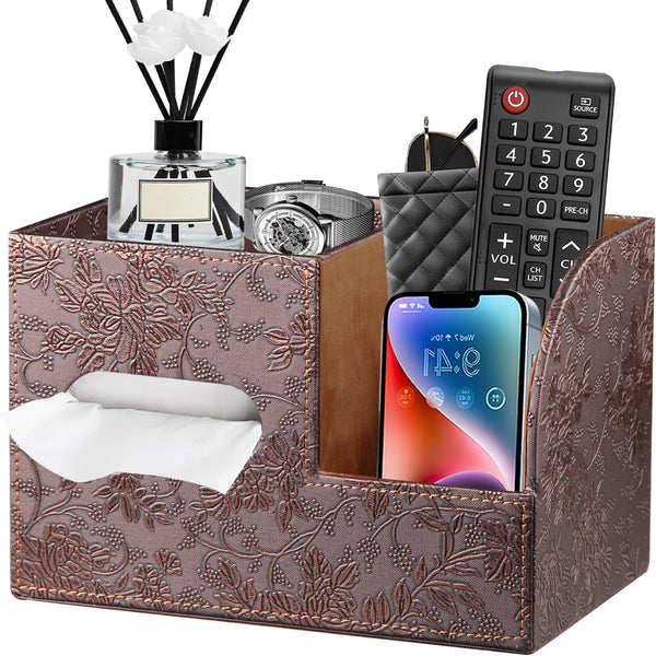 Leather Square Tissue Box Cover with Storage Tray,Cube Tissue Box Holder,Modern Facial