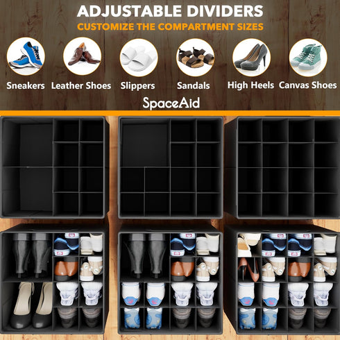 Closet, 2 Pack 16-32 SpaceAid Shoe Organizer for Foldable Shoe Storage Containers Baskets Boxes Bins w/Adjustable