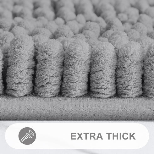 Grandaily Chenille Striped Bathroom Rugs - Extra Thick, Non-Slip Soft Plush Shaggy Bath Carpet, Dark Gray