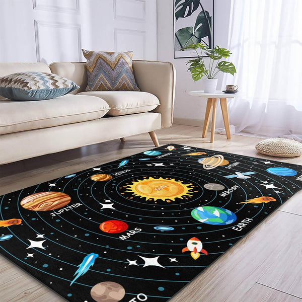 Kids Carpet Outer Space Rug, Solar System Mat 3x5 FT, Fun Game