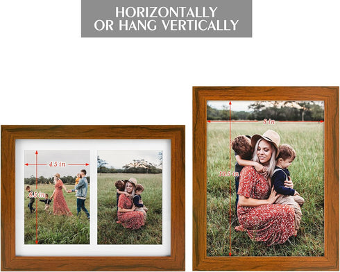 Golden State Art 8.5x11 Brown Wooden Picture Frame - White Mat for 2-5x7 Photos or 8.5x11 Certificate, Real Glass