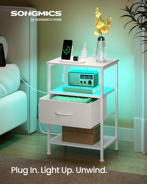 1 2 ULGS301WH01S SONGMICS BELLAH Collection - Nightstand with Charging Station and App-Controlled Adjustable LED