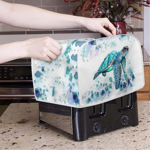 Hippie Sea Turtle Toaster Cover, 2 Slice, Dustproof Kitchen Appliance Cover, Aqua Blue, Machine Washable