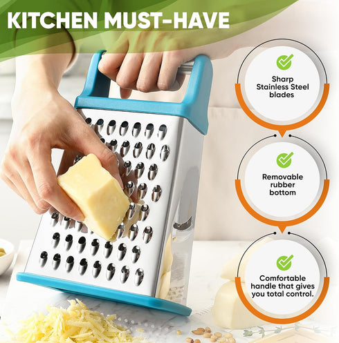 Spring Chef Handheld Stainless Steel XL Parmesan Cheese Grater with Handle - 4 Sided Metal Box Grater for Kitchen
