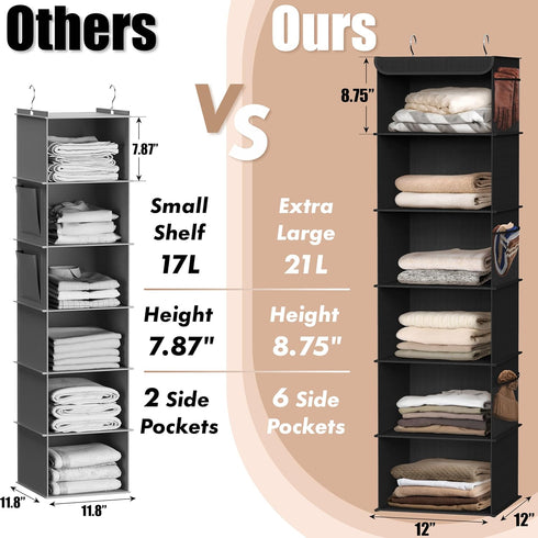 6 Closet Simple Houseware Shelf Hanging Organizer, Black