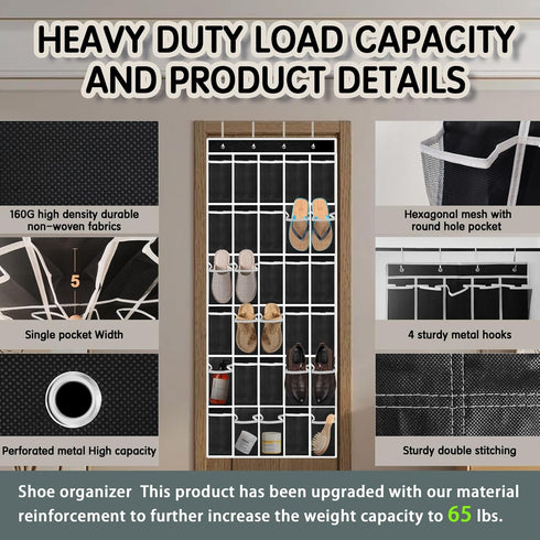 Kotkn 30 Closet 30-Pocket) Over the Door Shoe Organizer with Breathable Mesh Pockets - Large Capacity Storage for Men