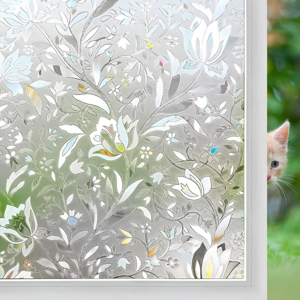 Niviy Window Film Floral Stained Glass Privacy Film 17.7 x 78.7 inches