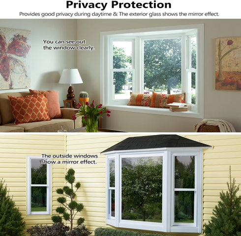HooTown One Way Window Tint for Home, Daytime Privacy Mirror Film, Static Non-Adhesive, Heat Control, Anti UV (Silver,
