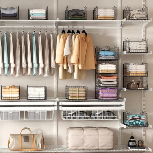Stackable Closet Organizers and Storage Bins - 4 Pack Sturdy Metal Clothes Storage Container