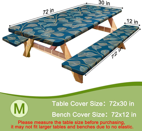 HobbLab Rv,72in,Blue-gray Picnic Table Cover with Bench Covers Portable Table Cloth Built-in Storage Pocket Fitted