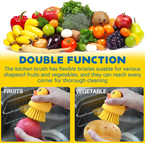 GTOTd Brush2 PackErgonomic Cute Ducky Washing Dish Palm Scrubber with Handle for Potato Vegetable Fruit Kitchen Gadgets