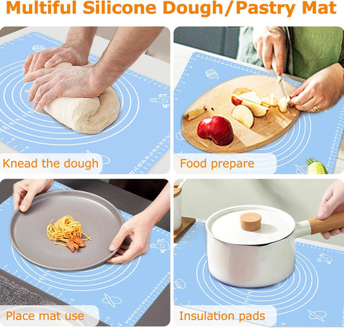 Silicone Pastry Mat for Baking, Non Stick Dough Rolling Mat with Measurement, 11.81 x 15.74 Inch