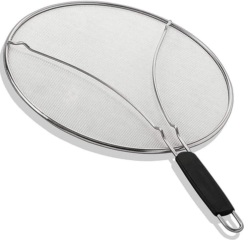 13" Grease Splatter Screen for Cooking, Stainless Steel Oil Guard, Ultra-Fine Mesh, TPR Tight-Grip Handle (Black)