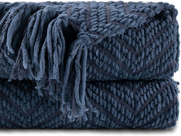 BATTILO HOME Navy Blue Throw Blanket - Knitted 50'' x 60'' Super Soft Warm Navy Throws for Couch