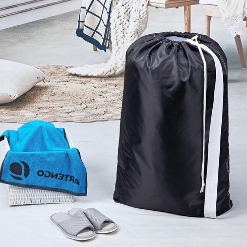 HOMEST 2 Pack XL Nylon Laundry Bag with Strap, Large Organizer for Up to 4 Loads of Laundry, Black and Sky Blue