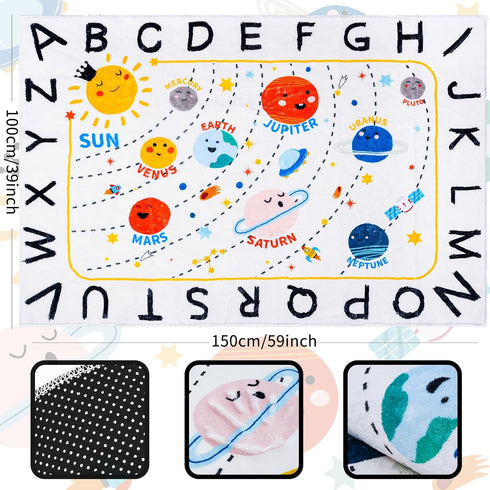 Rug,59x39 Soft ABC Kids in Washable Large Classroom Rug,Non-Slip Educational Nursery Rug,Solar System Kids Room Rug