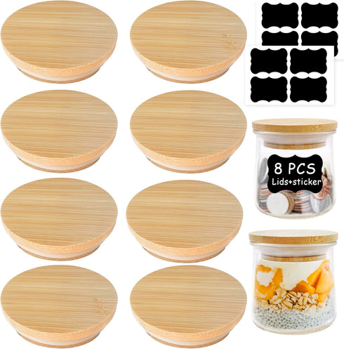 Oui Yogurt Jar Lids - 8 Pack Oui Lids-Natural Bamboo Wood with