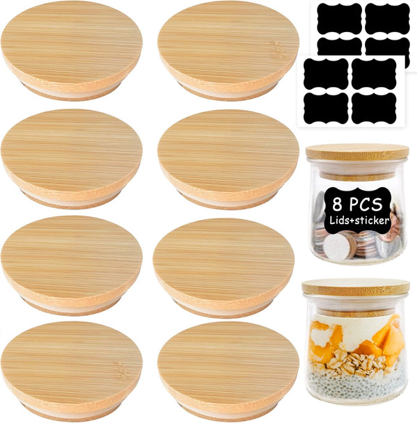 Oui Yogurt Jar Lids - 8 Pack Oui Lids-Natural Bamboo Wood with