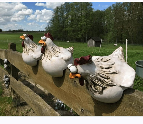 Funny Farm Chickens Statues,Cute Chicken Fence Decoration,Resin Chickens Decor,Outdoor Real Animal Statue,Chicken