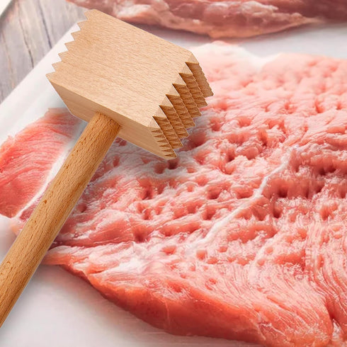 HIC Kitchen Wooden Meat Tenderizer Mallet, Double Sided, 12.5-Inches, FSC-Certified Beechwood