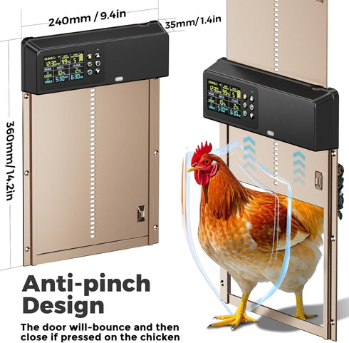Tephrotrak 3500mAh 656ft Anti-Pinch 5 Automatic Chicken Coop Door, Solar Powered with Battery, Long-Range Remote